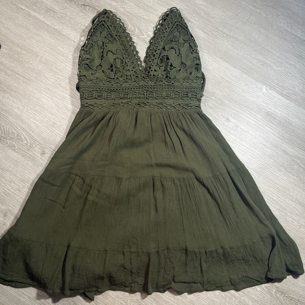 Windsor Green boho crochet v-neck skater dress